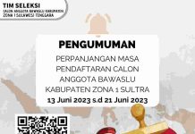 Pengumuman Perpanjangan Masa Pendaftaran Calon Anggota Bawaslu Zona 1 Sultra
