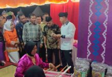 Gubernur Sultra Terpesona dengan Sarung Tenun Motif Tulang Ikan Khas Kambowa